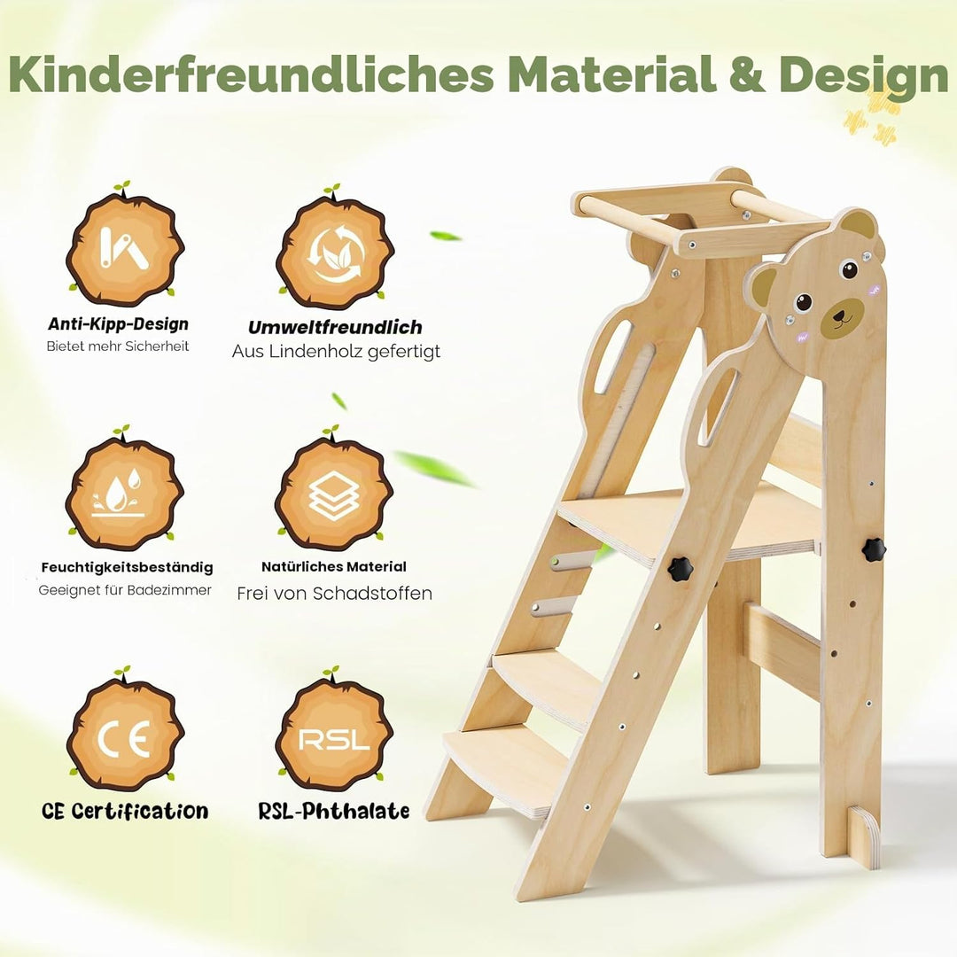 Lernturm ab 1 Jahr,Lernturm klappbar Montessori Learning Tower Holzfarbe,Lernturm Für Kinder, für Kü