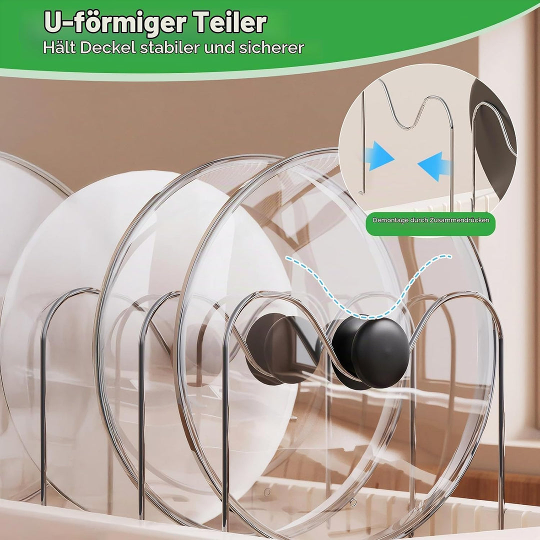 Topfdeckelhalter,Deckelhalter Küche,Erweiterbar Topfdeckel Organizer mit 10 Verstellbaren Fächern,Pf