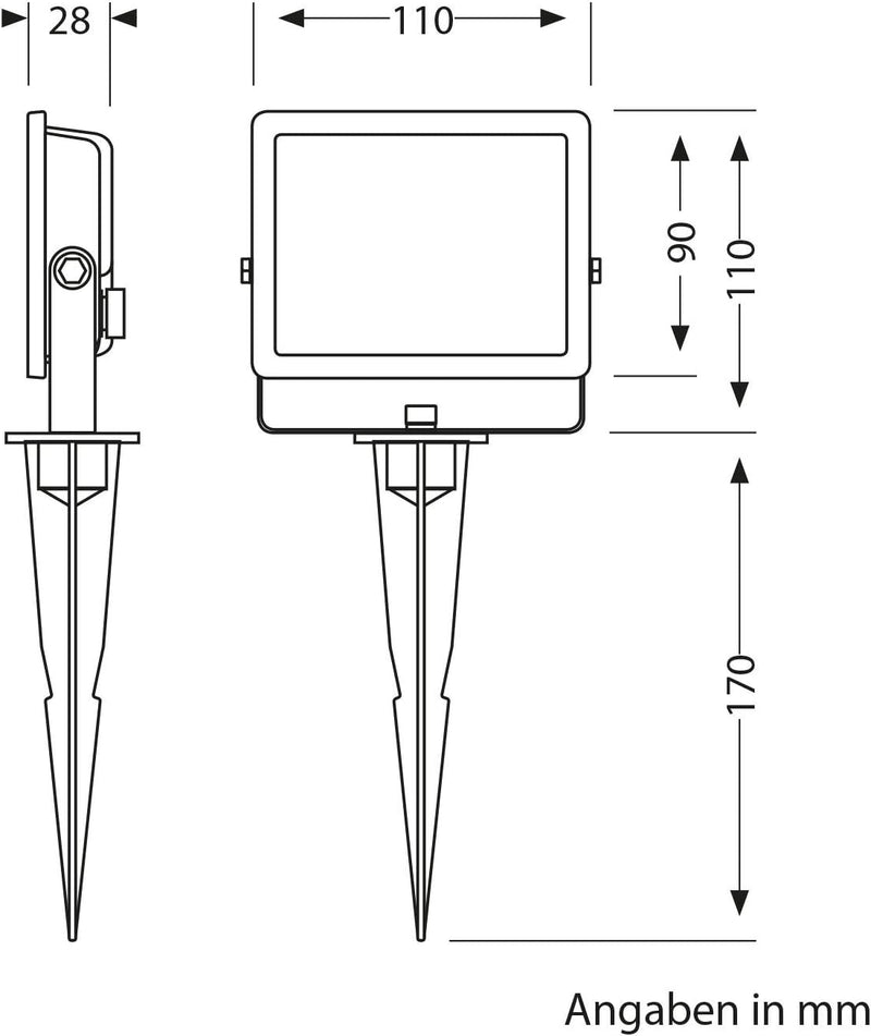 ledscom.de LED Gartenleuchte FLIN mit Erdspiess & Stecker, wetterfest, Scheinwerfer, schwarz, IP66 w