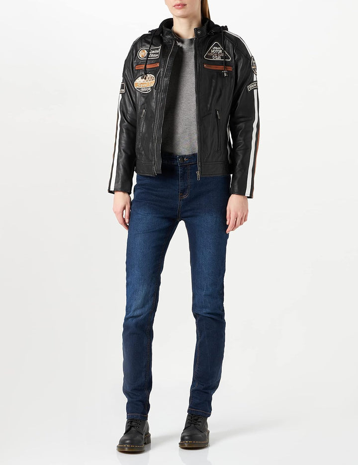 Damen motorradjacke mit protektoren, M Schwarz