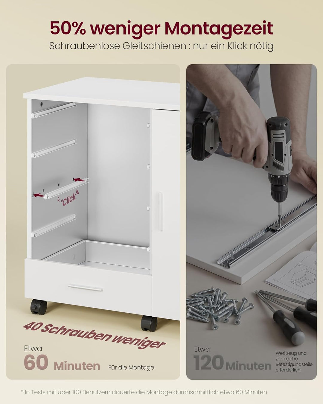 VASAGLE Rollcontainer, mobiler Aktenschrank, Schubladenschrank, Schrank mit Tür, Druckerständer mit