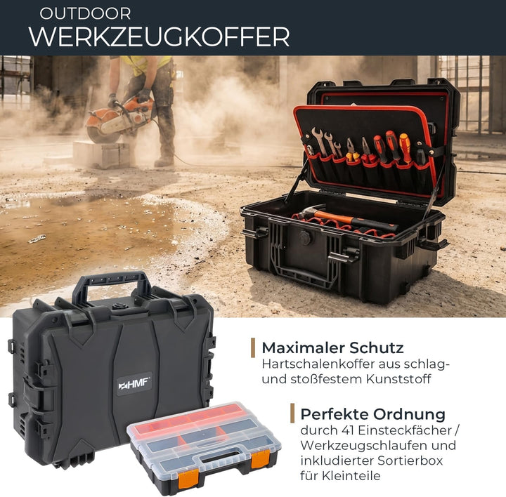 HMF 15603-02 Outdoor Werkzeugkoffer leer, Werkzeugkasten gross | 46,5 x 36 x 20,5 cm, Koffer