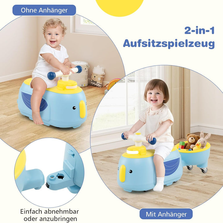 COSTWAY Rutschauto mit Anhänger, Rutschfahrzeug mit Licht & Musik & Stauraum unter dem Sitz, Rutsche
