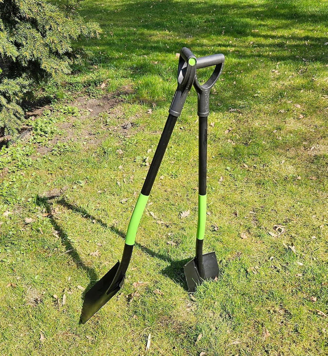 Mivos Runder Gärtnerspaten aus Gehärtetem Stahl - 110 cm - Gartenspaten mit Breite Trittkante - Grab