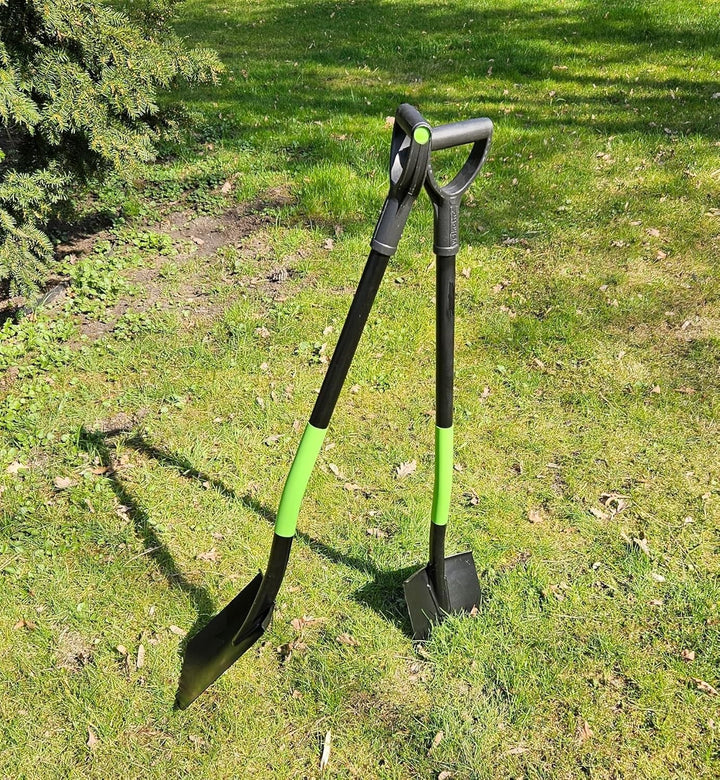 Mivos Runder Gärtnerspaten aus Gehärtetem Stahl - 110 cm - Gartenspaten mit Breite Trittkante - Grab