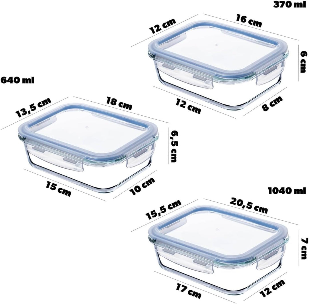 KADAX Glasbehälter Set mit Deckel, 6 Grössen 320/370/520/640/800/1040 ml, luftdichte Frischhaltedose