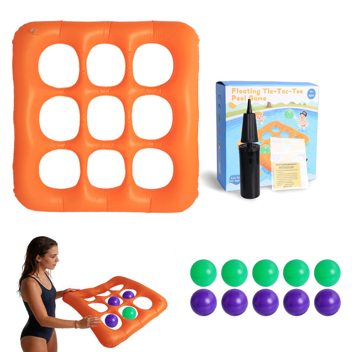 Poolspiel-Set Tic-Tac-Toe,Aufblasbares Poolspielzeug Mit 10 Bällen, Handpumpe,Wasser Schwimmender Ti
