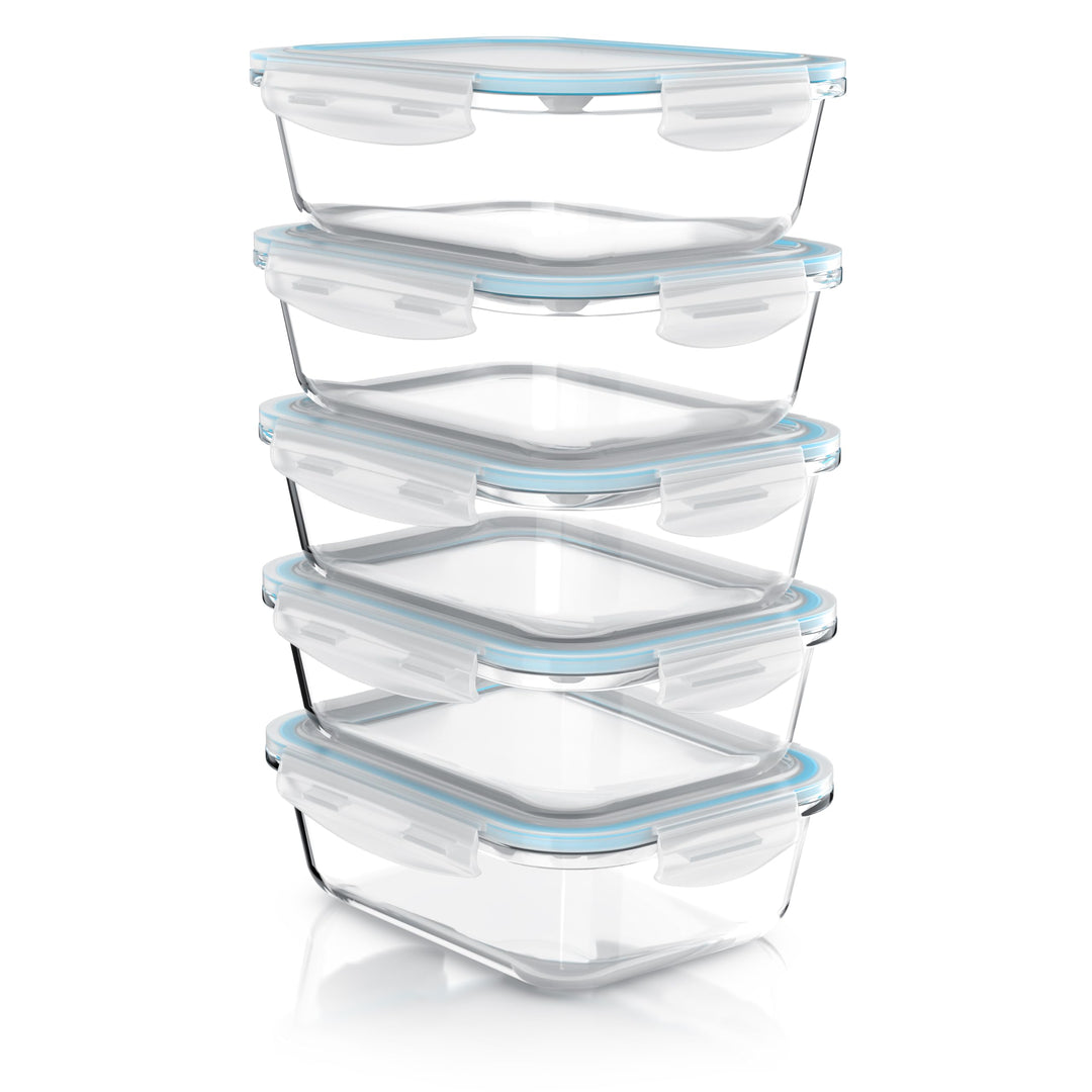 Arendo - Glas Lunchboxen Frischhaltedosen für Lebensmittel mit Deckel luftdicht - 5er Set - 1050 ml