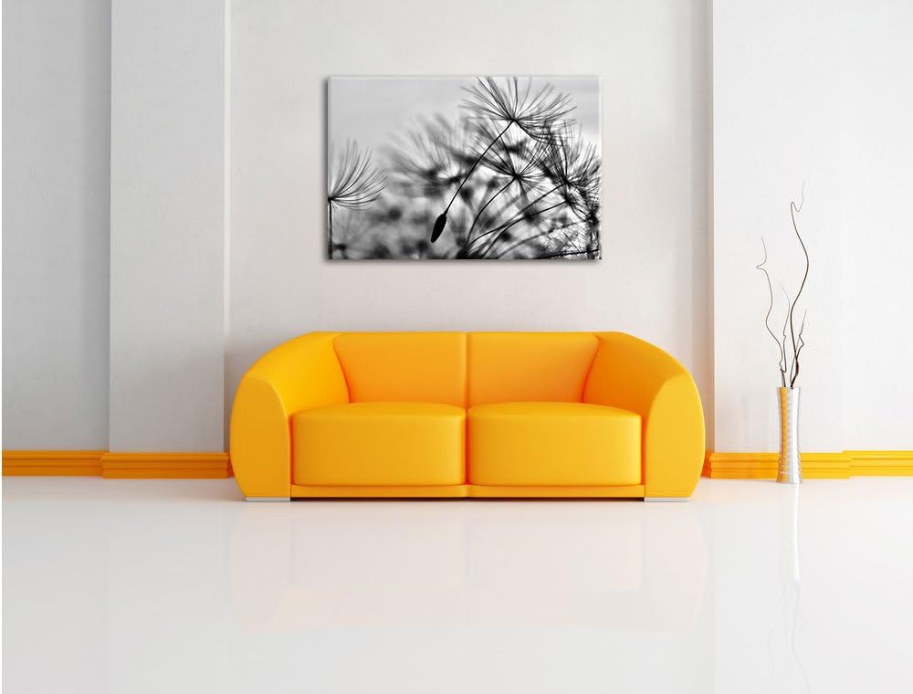 Pixxprint Monocrome, Pusteblumen mit Tautropfen, Format: 100x70 auf Leinwand, riesige Bilder fertig