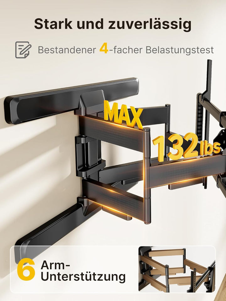 monTEK TV Wandhalterung für 43-95 Zoll Flach &amp; Curved Monitor bis zu 60kg, Schwenkbare und Neigbare