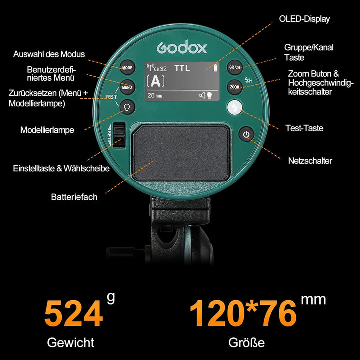 GODOX AD100Pro Kit Strobe Light Photography,100Ws 2.4G Wireless HSS 1/8000s Outdoor Flash Light, tfü