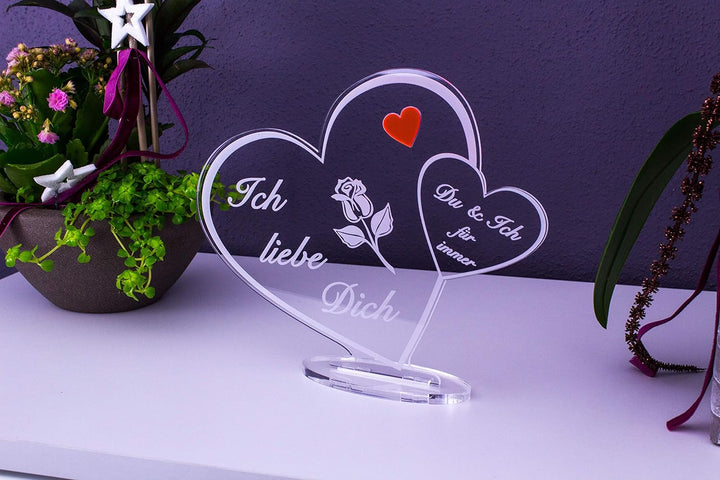 Acryl Schild in Doppelherz Form Liebe Mama, Perfekt zu Muttertag oder Weihnachten, mit Lasergravur,