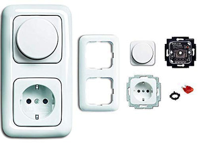 BUSCH-JÄGER, LED Dimmer (Drehdimmer) Komplett-Set -alpinweiss- Reflex SI- 6523-U 102 (6523 U-102) 2