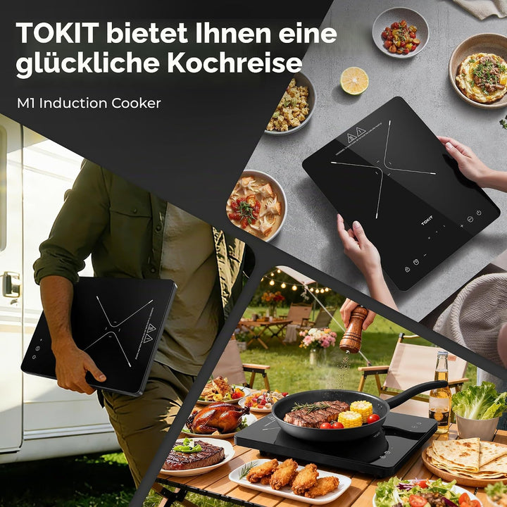 TOKIT Induktionskochfeld 2000 W, Induktionskochplatte mit 9 individuellen Leistungsstufen, 90-Minute