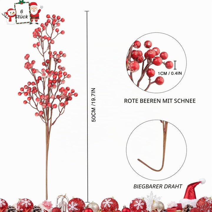 6 STÜCKE Weihnachten Rote Beeren, 50 cm Lange Künstliche Rote Beeren Burgunderrote Rote Beere Picks