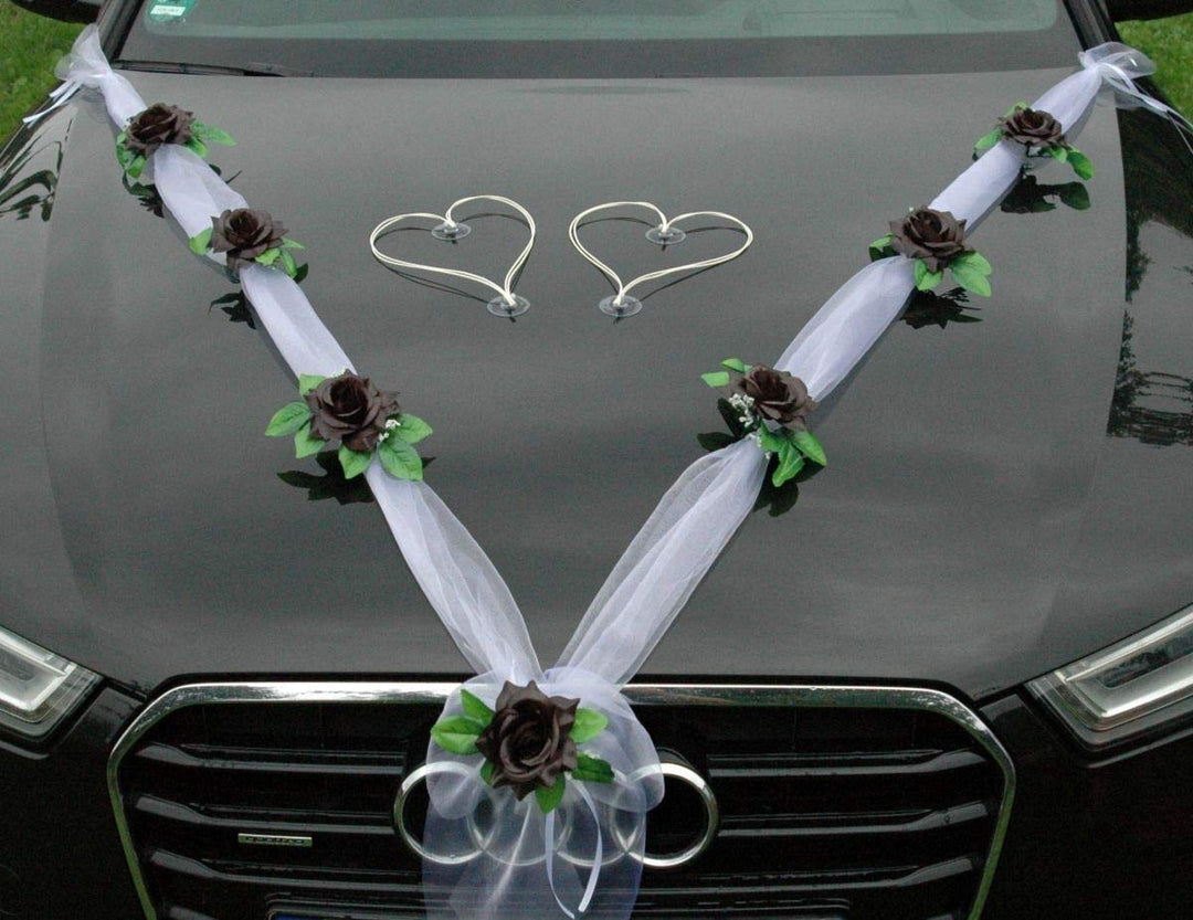 Organza M + Schleife Auto Schmuck Braut Paar Rose Deko Dekoration Autoschmuck Hochzeit Car Auto Wedd