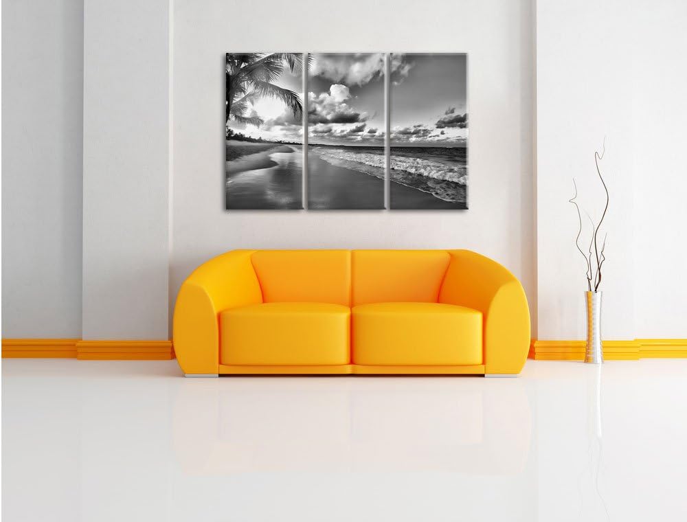 Pixxprint Strand Meer Sonnenuntergang als Leinwandbild/Grösse: 3 Teilig (120x80) cm/Wandbild/Kunstdr