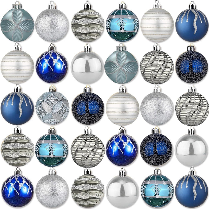 30 Stück Weihnachtskugeln Weihnachtsdeko Set Blau Gold,6cm Kunststoff Weihnachtsbaumkugeln Box mit A
