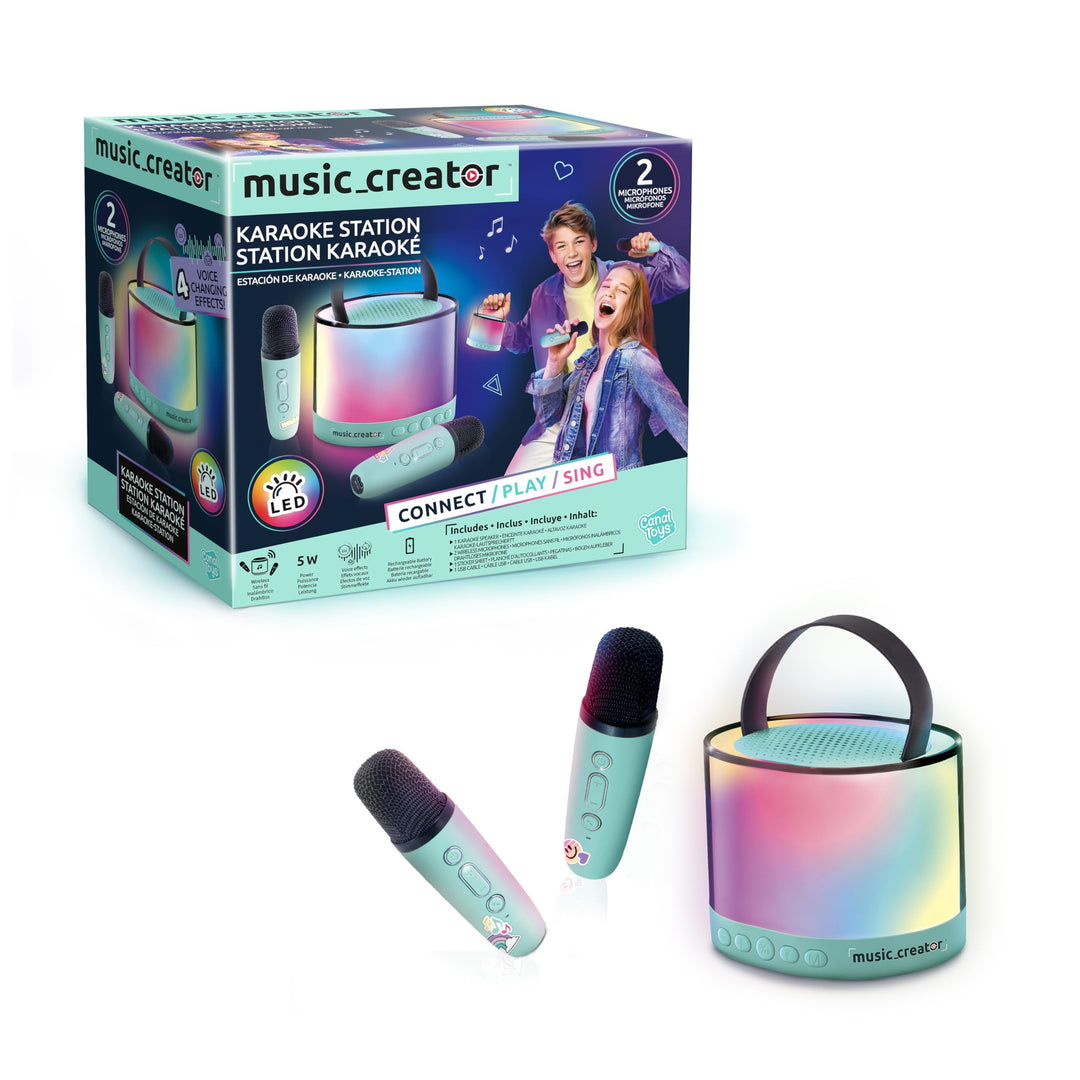 Canal Toys – Creator Mini Karaoke Station – Bluetooth-Partybox mit LED-Licht, 2 kabellosen Mikrofone