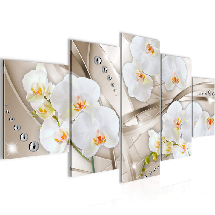 Runa Art Wandbilder Blumen Orchidee 5 Teilig Bild auf Vlies Leinwand Deko Wohnzimmer Abstrakt Beige
