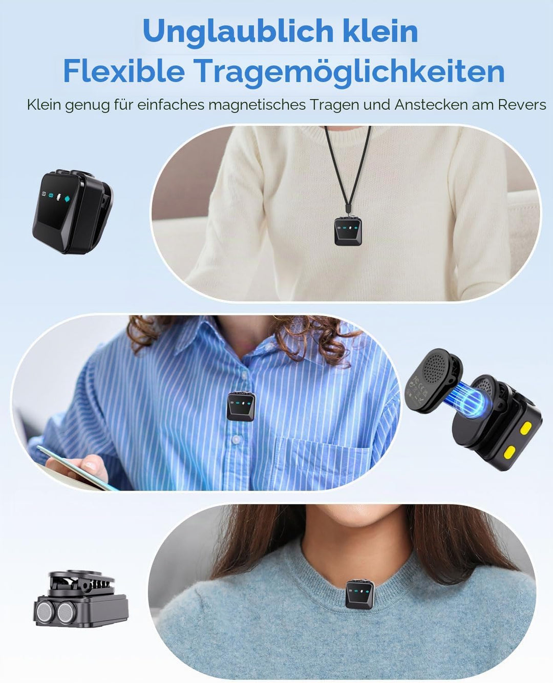 Wireless Lavalier Mikrofon für iphone/Android Handy iPhone/PC, Kabelloses Ansteckmikrofon mit Noise
