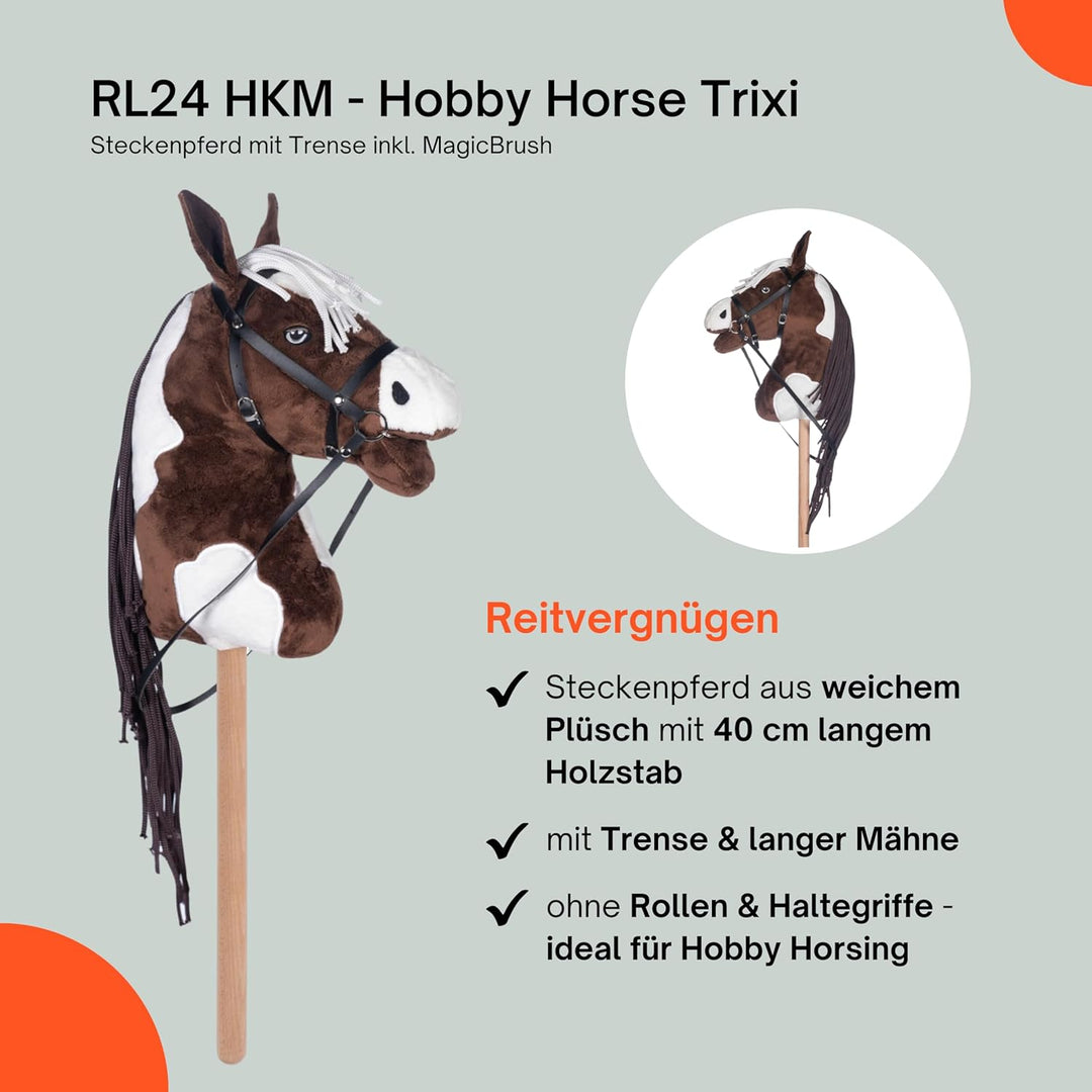 RL24 HKM - Hobby Horse inkl MagicBrush | Steckenpferd mit Trense | Spielpferd aus Plüsch mit Holzsto