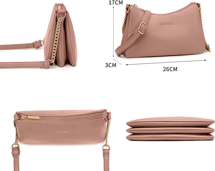 David Jones - Damen Kleine Umhängetasche - Frau Kette Tasche Schultertasche PU Leder Multi Taschen -