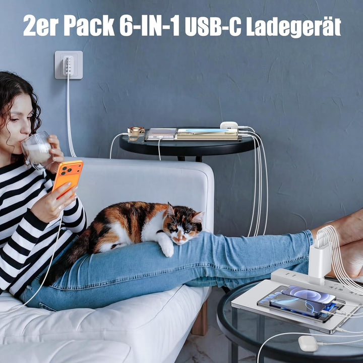 6-Ports USB C Ladegerät für iPhone 17/17E/16/15/14/13/12,65W Mehrfach Ladegerät mit USB-C und USB-A,