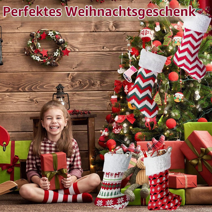 Lonsien Nikolausstrumpf gross 4 STK Weihnachtsstrumpf Geschenkbeutel Nikolausstiefel Personalisiert