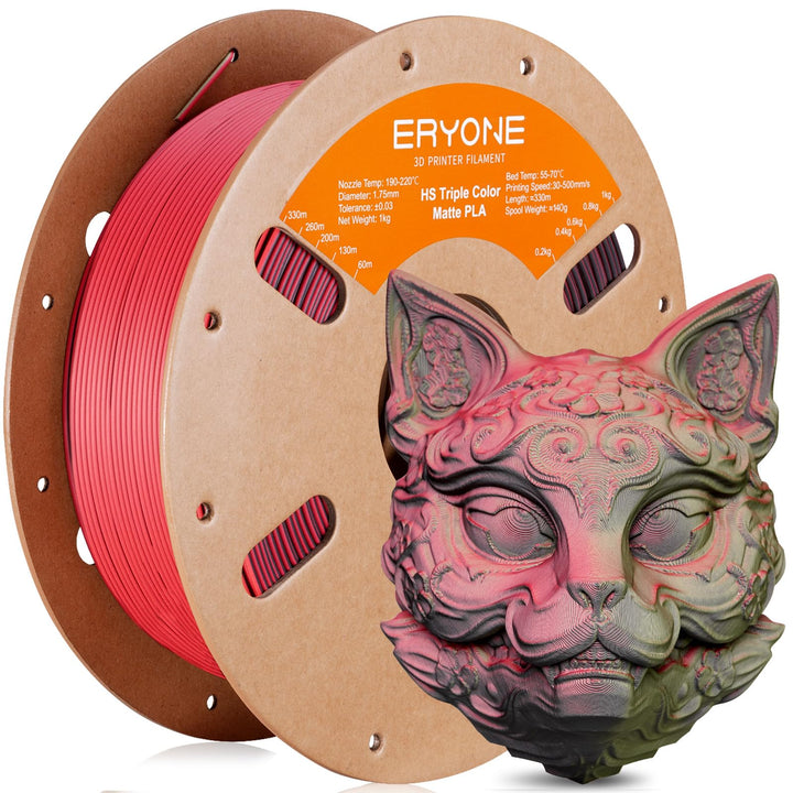 ERYONE High Speed Tri-Color Matte PLA Filament 1.75mm +/- 0.03mm, Rapid Multicolor Matte Filament, 1