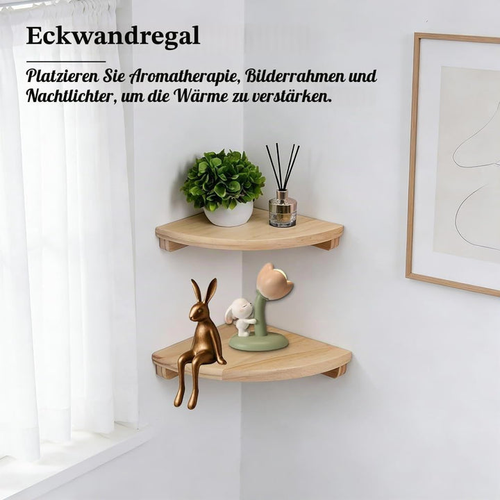 Eckregal Hängeregal,2er-Set 18cm Eiche Massivholz Eckregal runde Enden Wandregal Holz Vintage Landha