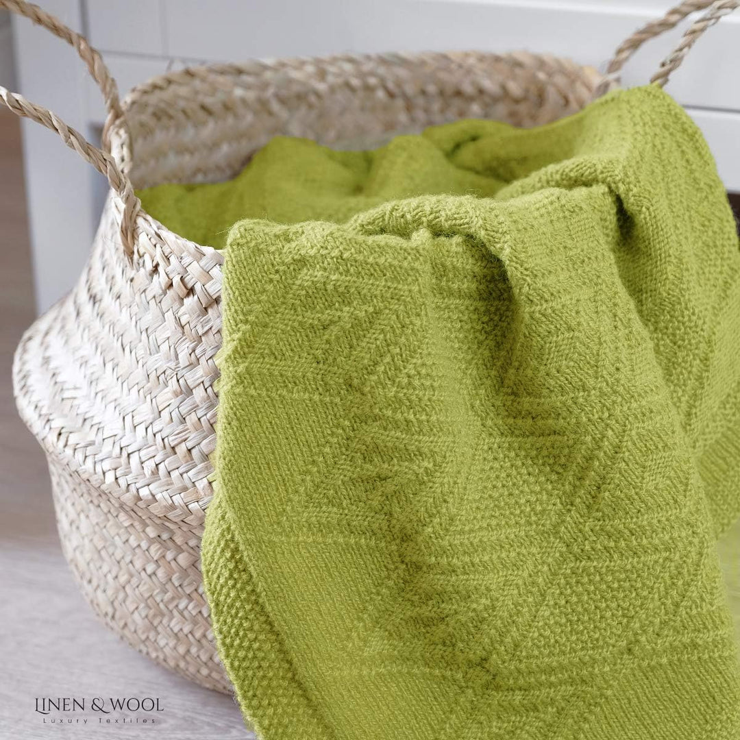 Linen & Cotton Babydecke Gestrickt Lilou Jungen Mädchen -100% Reine Neuseeland Wolle, Grün (85 x 65c