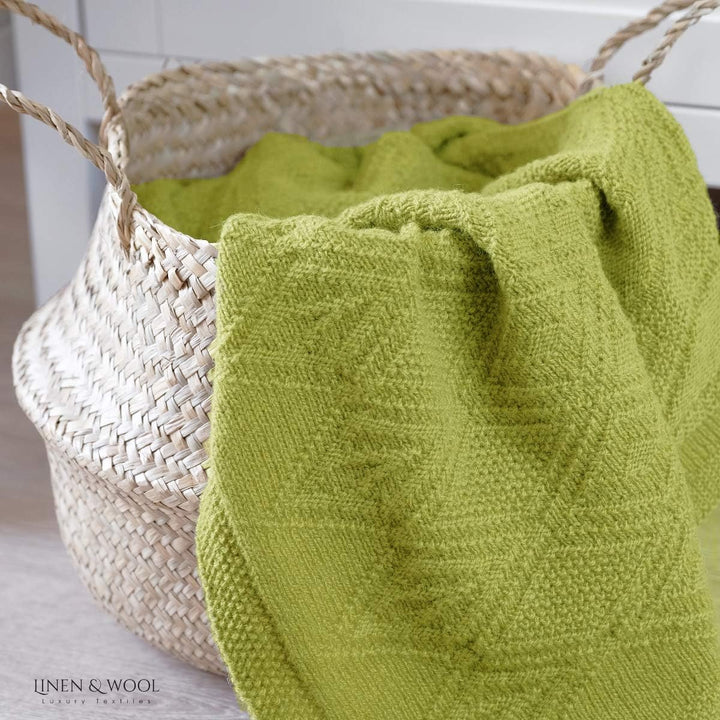 Linen & Cotton Babydecke Gestrickt Lilou Jungen Mädchen -100% Reine Neuseeland Wolle, Grün (85 x 65c