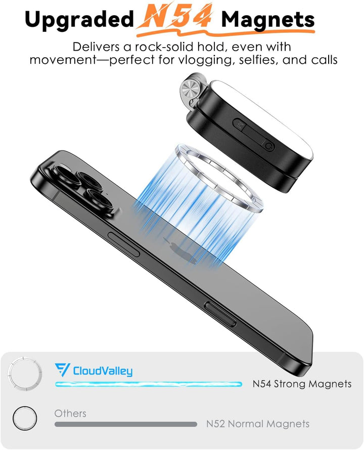 CloudValley Magnetisches Selfie Licht mit Spiegel, 3-in-1 Tragbares LED Ringlicht für iPhone & Andro