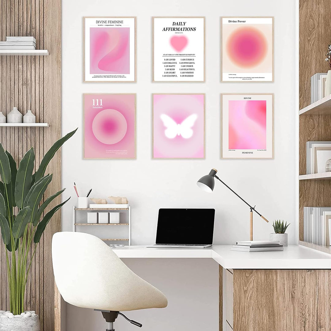 Trendige Wandkunstdrucke Engel Nummer Poster Rosa Aura Kunstwerk Bunte Farbverlauf Malerei Tägliche