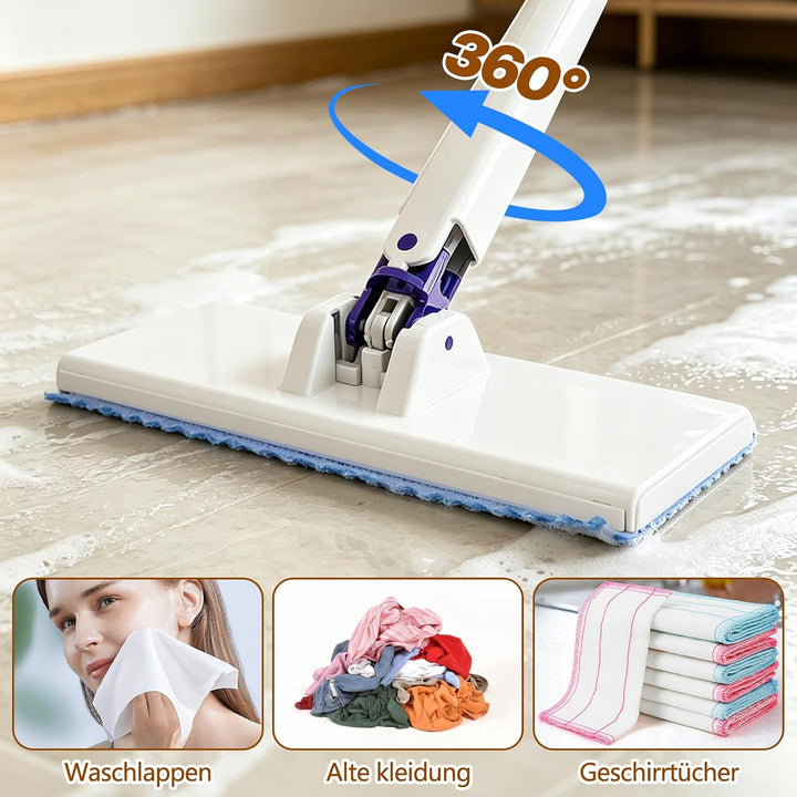 Wischmopp mit Druck-Klemm-System, 20 Mikrofasertücher