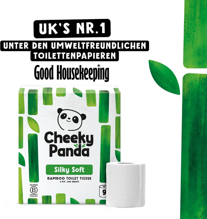 The Cheeky Panda Bambus Toilettenpapier 3-Lagig Grosspackung | 48 Rollen x 200 Blatt (9 Rollen x 5)