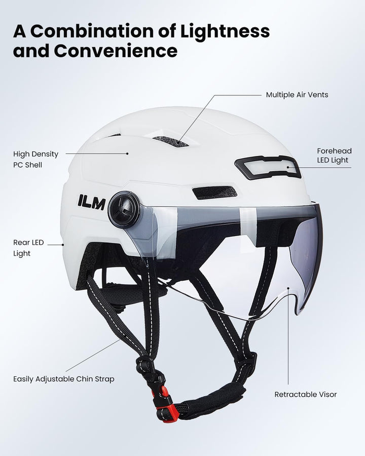 ILM Fahrradhelm mit Visier und LED Licht Mountain&Road Fahrradhelme für Damen und Herren Fahrradhelm