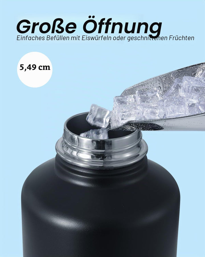 Coolflask Isolierte Wasserflasche 2L mit Strohhalm & 3 Deckeln, Isolierte Wasserflasche aus Edelstah