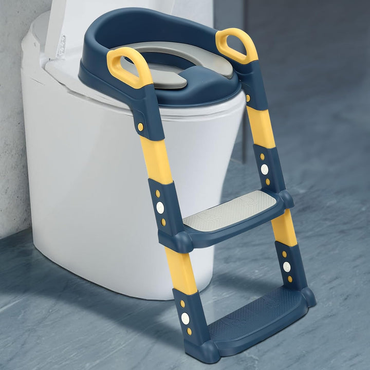 Kinder Toilettensitz mit Treppe abnehmbares PU-Kissen, höhenverstellbar 2–7 Jahre, klappbarer WC Sit