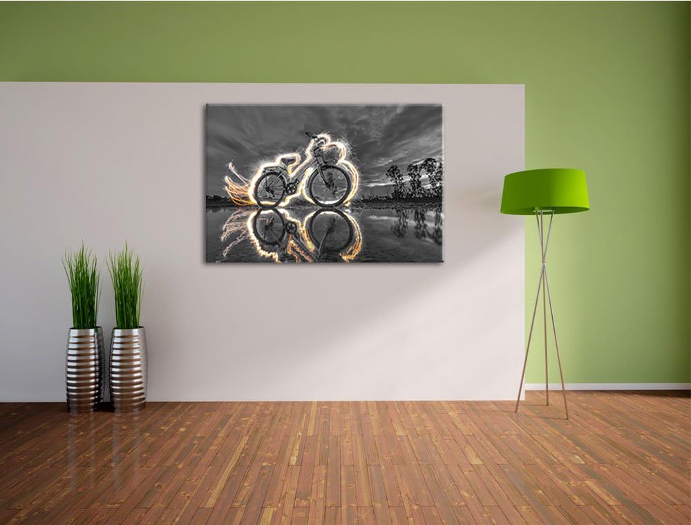 Pixxprint Fahrrad Steht unter Feuer 100x70cm Leinwandbild Wandbild Kunstdruck, 100x70