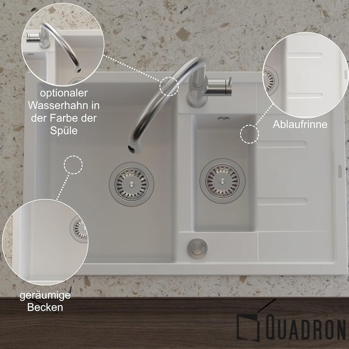 QUADRON Spülbecken Granit Granitspüle | Grösse 78 x 50 x 22 cm, Farbe: Pure Carbon + Kupfer Pvd | MO