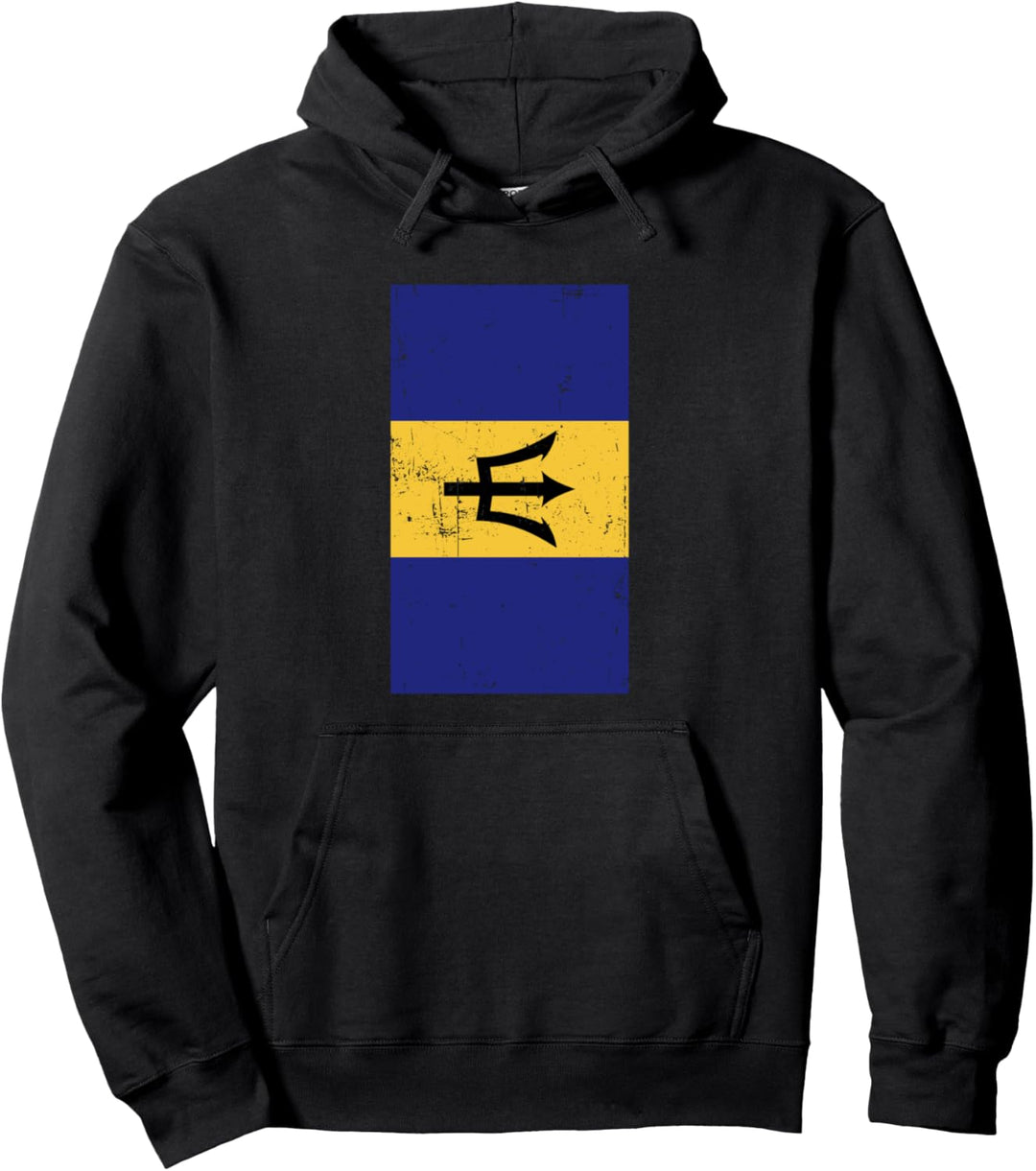 Barbados Caribbean Island Bridgetown Distressed Flag Pullover Hoodie