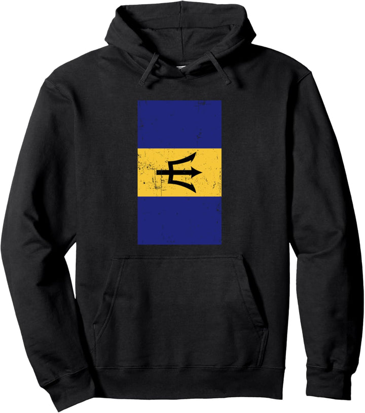 Barbados Caribbean Island Bridgetown Distressed Flag Pullover Hoodie