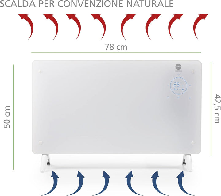 Macom Enjoy & Relax 937 Thermo Glass Konvektor mit 24h Timer und Raumthermostat, Weiss, 1000/2000W