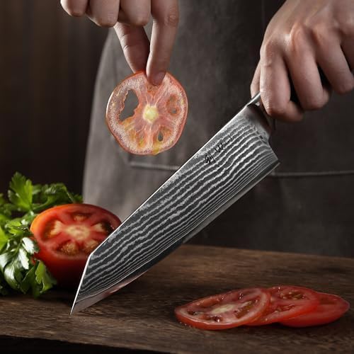 Wakoli EDIB Kiritsuke Messer aus echtem Damaststahl (VG10 Kern) mit 20 cm Klinge – Scharfes Küchenme
