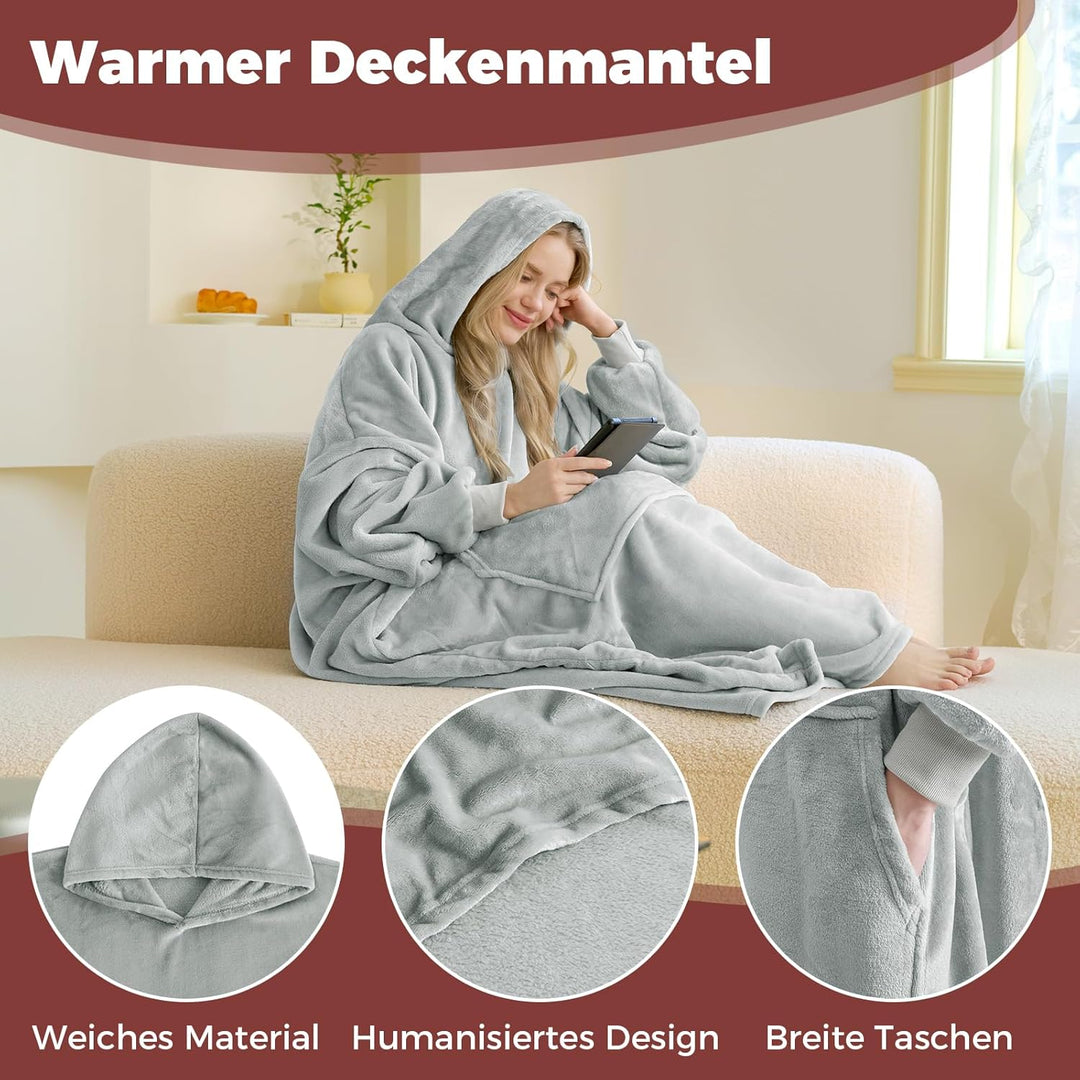 Good Nite Hoodie Decke mit Elastische Hülse Kuschelpullover, Oversize Hoodie Decken Pullover Kuschel