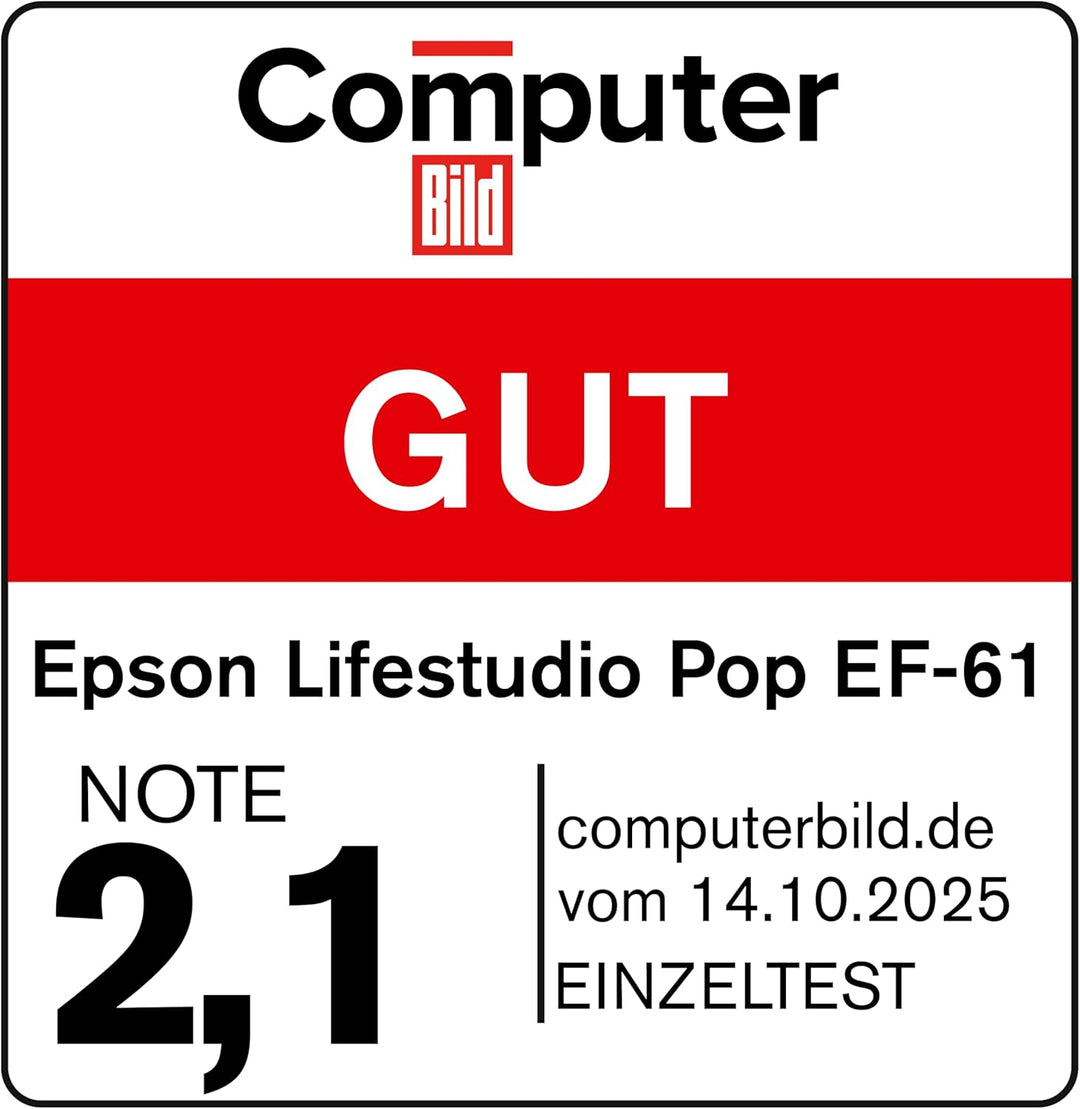 Epson Lifestudio Pop EF-61W Diamantweiss, tragbarer Smart-Projektor, Sound by Bose, Google TV, Full