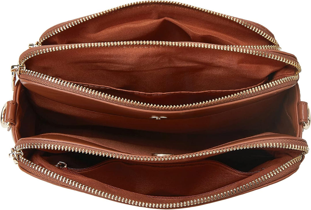 Crossbody Bags for Women Three-Layer Shoulder Bag Vegan Leather Multiple Compartments Handbag Purses