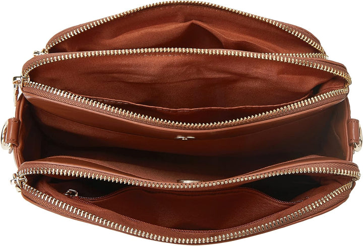 Crossbody Bags for Women Three-Layer Shoulder Bag Vegan Leather Multiple Compartments Handbag Purses